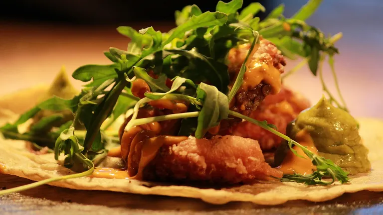 Authentic Mexican street food stall with fresh tacos
